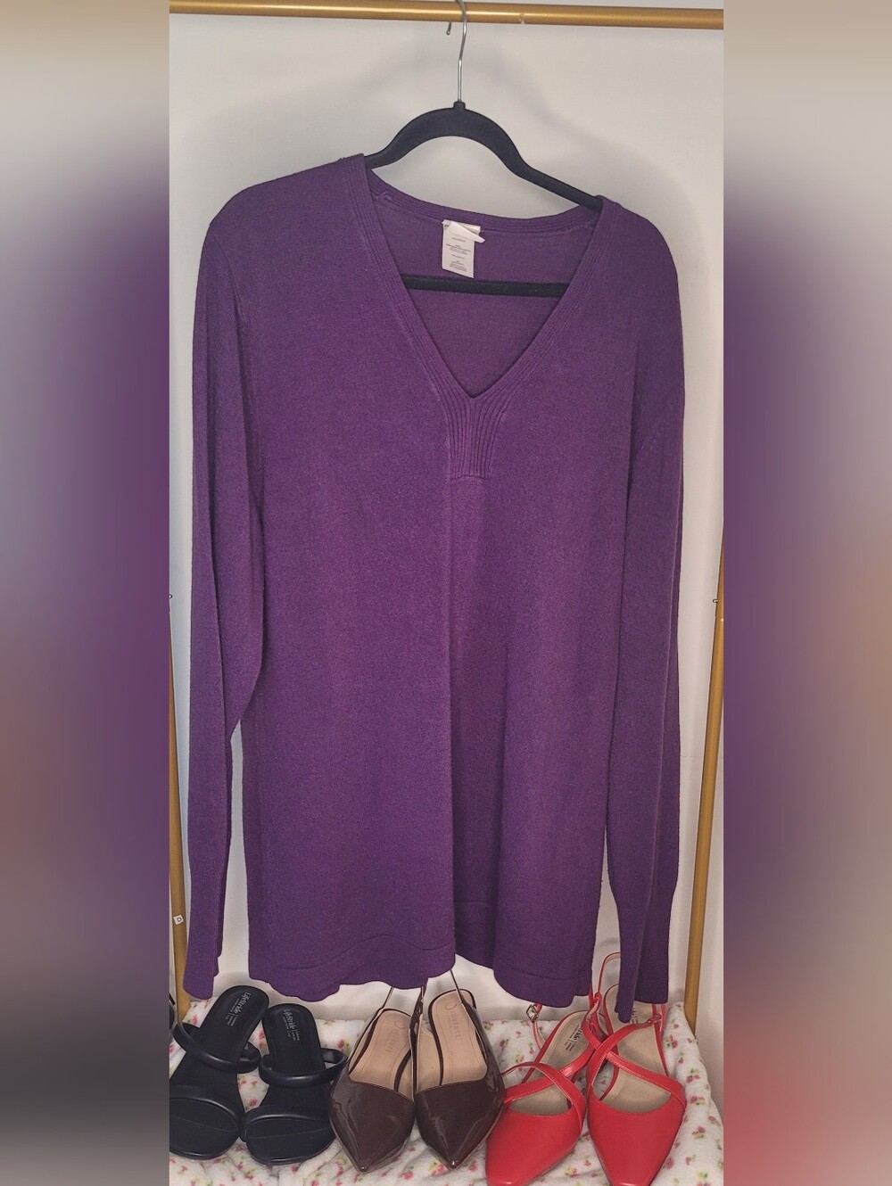Just My Size Plum V-Neck Long Sleeve Sweater
